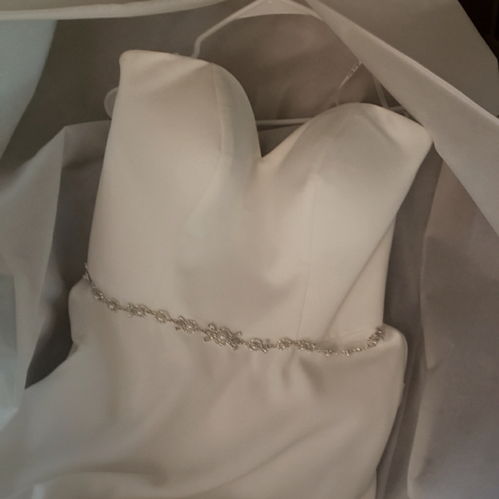 This is a Belle Vogue wedding dress. This is a strapless elegant gown.